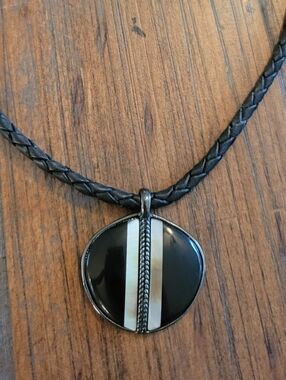 Vintage Monet Black & Mother Of Pearl Pendant Necklace